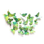 3D butterflies with magnet, house or event decorations, set of 12 pieces, green color